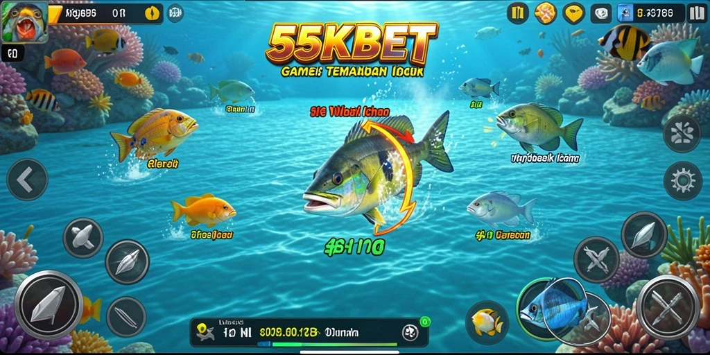 Tampilan gameplay seru dalam game Tembak Ikan 55KBET.
