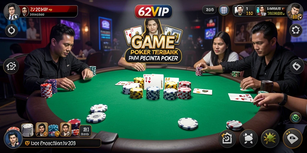 Tampilan gameplay seru dalam aplikasi poker 62VIP.