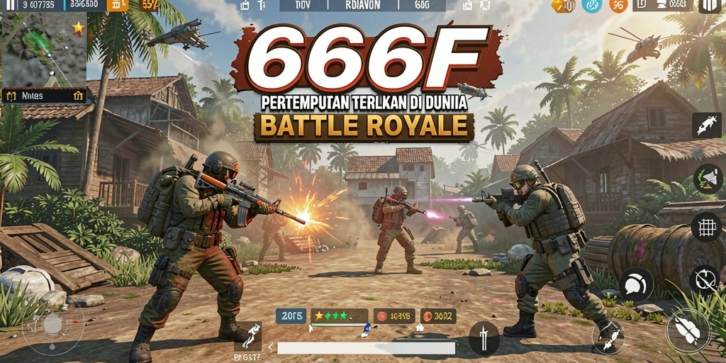 Screenshot utama 666F menampilkan aksi seru dalam pertempuran Battle Royale.
