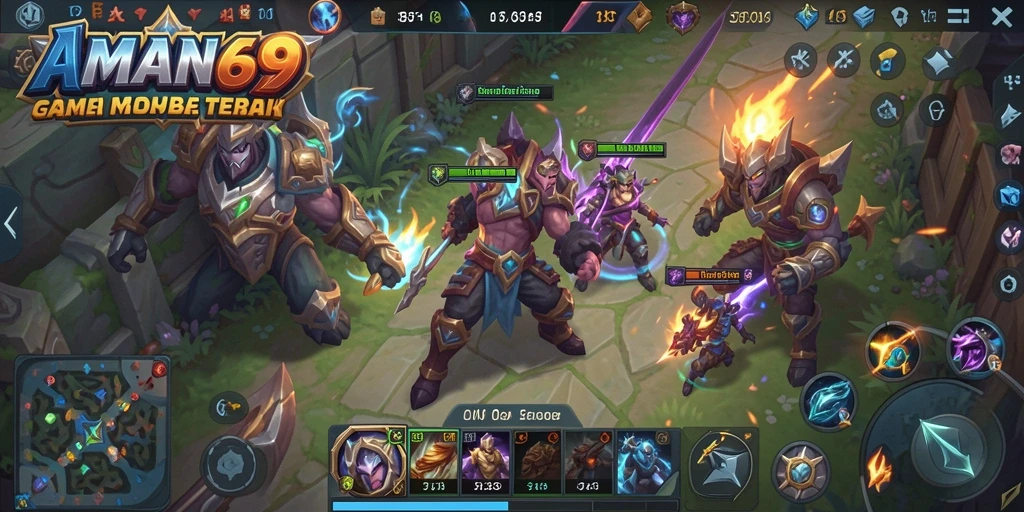 Tangkapan layar menunjukkan aksi seru dalam gameplay MOBA AMAN69.