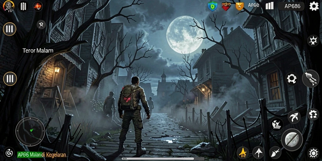 Tangkapan layar utama AP686 menampilkan gameplay menegangkan di lingkungan gelap.