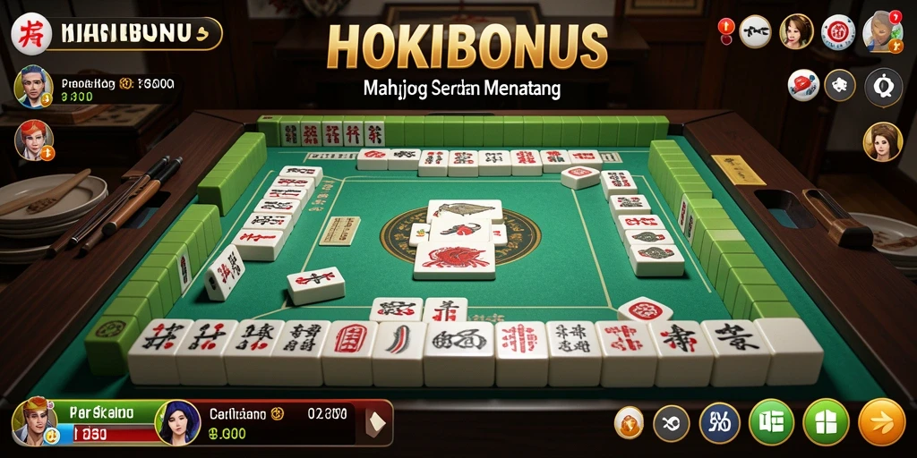 Screenshot gameplay HOKIBONUS menampilkan suasana Mahjong yang seru.