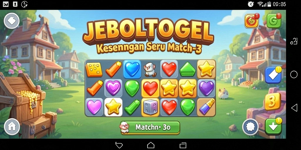 Screenshot gameplay JEBOLTOGEL yang menampilkan keseruan permainan Match-3.