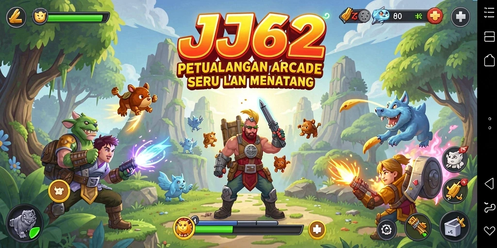 Screenshot utama JJ62 menunjukkan gameplay seru dan penuh warna dari game Arcade.