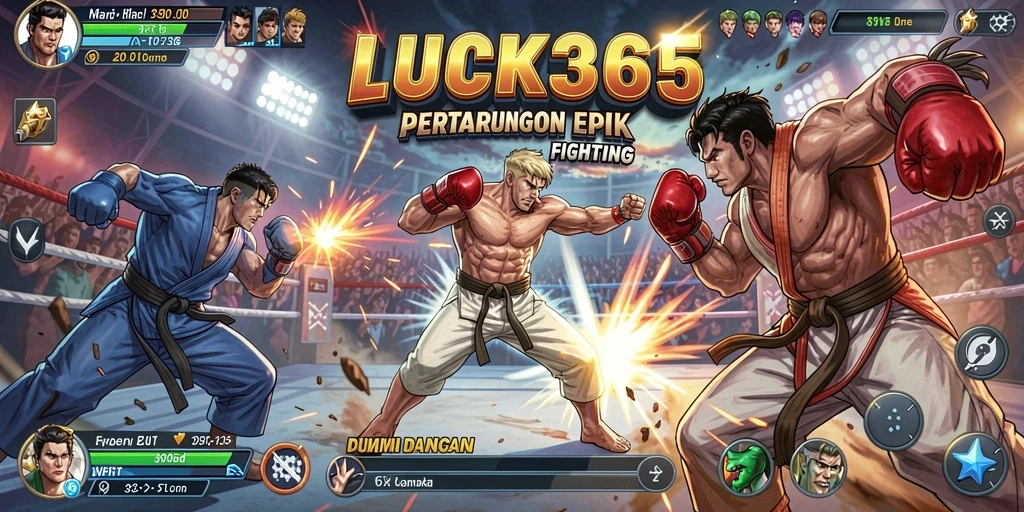Screenshot LUCK365 menampilkan pertarungan mendebarkan antara karakter-karakter kuat.