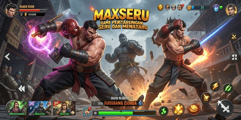 Tampilan gameplay dinamis dan pertarungan seru di MAXSERU.