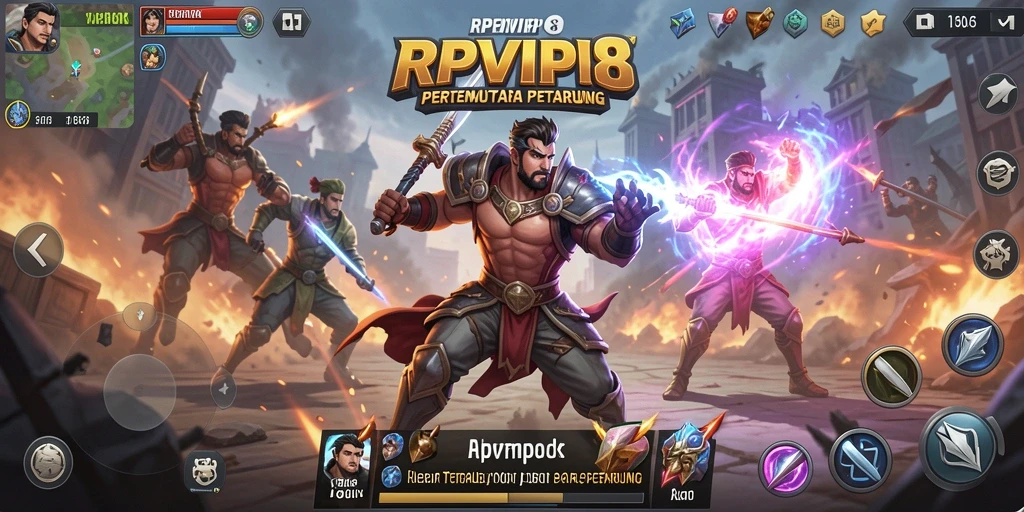 Gameplay RPVIP8 menampilkan pertempuran seru antar pemain di arena.