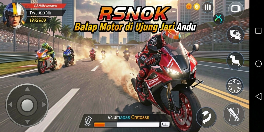 Tampilan gameplay mendebarkan dalam balap motor RSNOK.