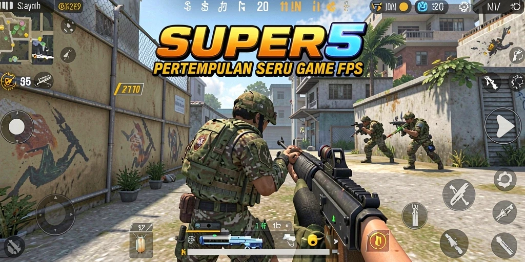 Tangkapan layar SUPER5 dengan aksi menegangkan dalam gameplay FPS.