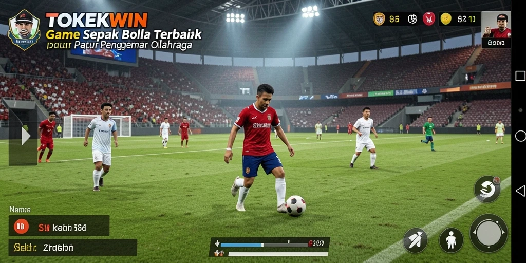 Tampilan gameplay mendebarkan dalam sport sepak bola.